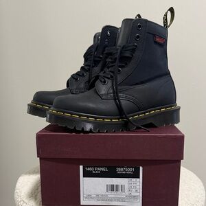 Dr. Martens Black 1460 Panel Combat Boots with Yellow Stitching